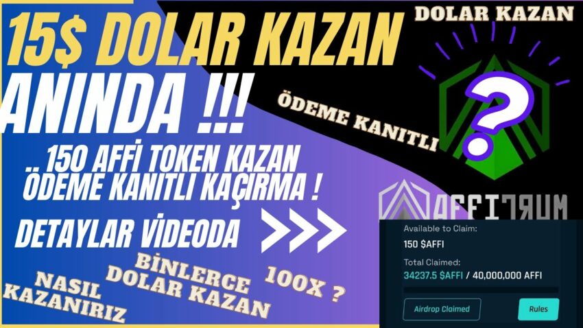 15$ Anında Kazan Affitrum Ödeme Kanıtlı 150 Adet Affi Token Kazan Dolar Kazan #kripto Kripto Kazan 2022