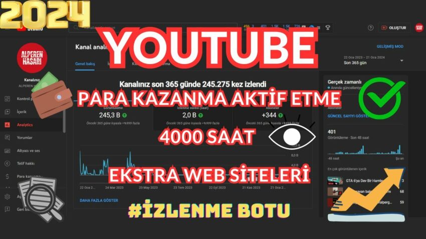 2024 Youtube Para kazanma aktif etme ve 4000 saat izlenme KESİN ÇÖZÜM #4000Saatİzlenme  #youtubebot Para Kazan