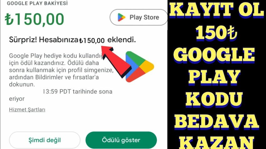 KAYIT OL BEDAVA 150₺ GOOGLE PLAY KODU KAZAN  ( GERÇEK ÖDEME VERİYOR) |  Google play kodu kazanmak Para Kazan